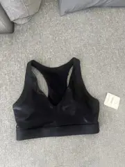 New W Tags Fabletics On The Go Midi Top Shiny Impact Sports Bra S Black $75