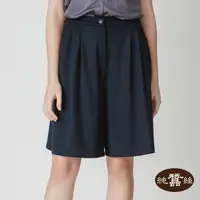 在飛比找森森購物網優惠-【岱妮蠶絲】蠶絲素色收腰打褶五分褲裙-藍黑(TWP2CF01
