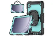 WASSUP Samsung Galaxy Tab A9 8.7 inch 2023 Case With Screen Protector 360 Degree Handle Ring Folding Stand-Black&SkyBlue