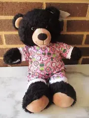 Build A Bear Black Bear 16" Plush -Wears Sushi Print Sleeper