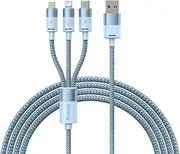 Baseus StarSpeed 1-for-3 Fast Charging Data Cable USB to Micro-USB/Lightning/USB-C 3.5A 1.2m, Aluminum Alloy + Nylon Braided (Blue)