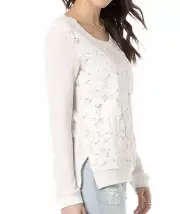 Miss Me Ivory/White Tonal Lace Takeover Pullover Sweater Top