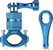 HSU Aluminum Bike Bicycle Handlebar Mount for Gopro Hero 13/12/11/10/9/8/7/6/5/4 Session SJCAM AKASO Campark and Other Action Cameras, 360 Degrees Rotary Mountain Bike Rack Mount (Blue)