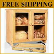Elegant Bamboo Bread Storage Box with Adjustable Shelf & Included Cutting Board
