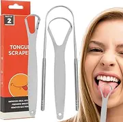 Tongue Cleaner - Portable Stainless Steel Tongue Cleaner Brush,Mouth Scraper, Travel Tongue Scraper Brush for Reduce Bad Breath Hoffti