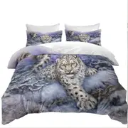 Wildlife Drawings Snow Forest White Leopard Quilt Cover