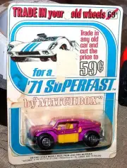 Matchbox '71 Superfast "white back" TRADE-IN Beach Buggy ON CARD , READ*