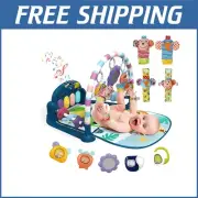 Baby Play Mat with Light Piano, 5 Sensory Toys, & Safety Guard for Infants