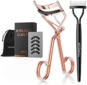 Eyelash Curler with Comb, TOMEEM Professional Volumizing Lash Lift Kit Lash Curler with Refill Pads for Home & Travel Uses, Rose Gold