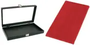 Glass Lid Jewelry Display Case 14 3/4" w/ Red 24 Earring Display Tray Insert