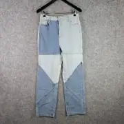 Boohoo Jeans Womens 10 Blue Patchwork Boyfriend Zip Fly Denim High Rise NEW 7791