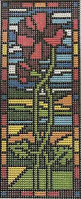 Landmark Tapestries & Charts Stained Glass Poppy Handprinted Needlepoint Canvas