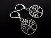 A PAIR OF TIBETAN SILVER TREE OF LIFE THEMED LEVERBACK HOOK EARRINGS. NEW.