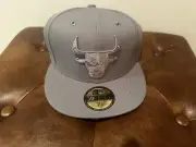 New Era Chicago Bulls Fitted 7 1/4 NBA Fitted Hat Gray Grey Silver Flat Cap