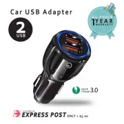 Fast Charge QC3.0 Car Charger 2 USB Ports Power Adapter Cigarette Lighter Socket