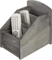 Rustic Dark Gray Solid Wood 3-Slot Remote Control Media Storage Organizer Caddy