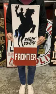 Antique Vintage Old Style Sign Frontier Oil Gas Made in USA