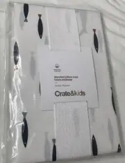 Crate & Barrel Kids Pillowcase Std Shark School Organic Cotton Percale 30x20
