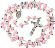 [YWLI] Rosary Beads Catholic - 6 Color, Confirmation Gifts for Teenage Girl, Polymer Clay Rose Necklace Jewelry, Silver Alloy Cross Necklace for Women, Gifts for Women