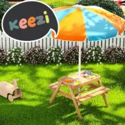 Keezi Kids Outdoor Table and Chairs Picnic Bench Set Umbrella Water Sand Pit Box