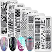 OYCOLOR 6Pcs Nail Plate Stamping Set 1Nail Stamper 1Scraper 1Storage Bag Geometry Stripe Butterfly Design Nail Template Image Plate Manicure Stamp Kit