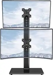 MOUNTUP Vertical Dual Monitor Stand, Stack Two Screens up to 32 inches, 17.6Lbs, Free-Standing Monitor Desk Mount, Monitor Riser with Swivel, Tilt, Height Adjustable, VESA Stand 100 x 100mm, 75 x 75mm