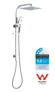 Square Dual Shower Set with Diverter- Chrome / Matte Black [44-SH1001]