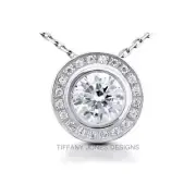 1.26ct H-I1 Ex Round AGI Cert. Diamonds 14k Gold Bezel Setting Halo Pendant 2.9g