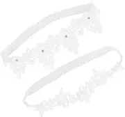 [JEWEDECO] 2pcs Lace Bridal Garters for Wedding Elegant Leg Bands Comfortable Elastic Fit Wedding Accessory for Bride for Engagement Prom and More White