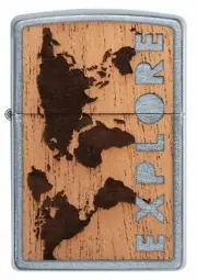 GENUINE ZIPPO LIGHTER (91171) MAHOGANY STREET CHROME EXPLORE GIFT BOX