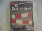 SEALED 1991 BEISTLE 12' ART TISSUE LEAF GARLAND CERISE (HOT PINK) & WHITE U.S.A.