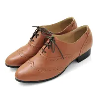 在飛比找PChome24h購物優惠-karine(MIT台灣製)全真皮綁帶低跟牛津鞋-棕色