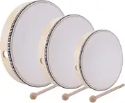 Foraineam 12 Inch & 10 Inch & 8 Inch Hand Drum Kids Percussion Wood Frame Drum with Drum Stick