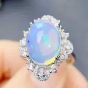 Large Fire Opal Statement Ring 11x14mm 5CT, Fire Opal Ring 18k White Gold Plated