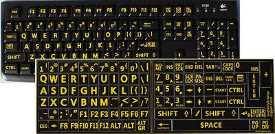 ENGLISH US KEYBOARD STICKER LARGE LETTERS BLACK-YELLOW LETTERING