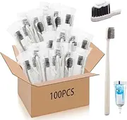 Uiifan 100 Sets Disposable Toothbrushes with Toothpaste Bulk Individually Wrapped Travel Toothbrush Kit Soft Bristle Tooth Brushes Homeless Supplies for Hotel Shelter Nursing Home Charity Donation
