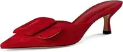 [Volrina] Kitten Heel Mules Sandals for Women Pointed toe Square Buckle Backless Slip on Suede Stiletto Dress Heeled Sandals Wedding Party Shoes