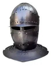 knight medieval blackened close helmet warrior battle helmet