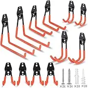 Jeyssui Garage Hooks Heavy Duty, 12 Pack Steel Garage Storage Hooks, Tool Hangers for Garage Wall Utility Wall Mount Garage Hooks and Hangers with Anti-Slip Coating for Garden Tools, Ladders, Bulky It