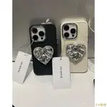 小V優購白殼-適用蘋果系列IPHONE14高級冷淡風13PM愛心鑽石支架12PM純色手機殼