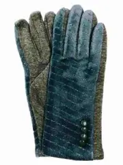G&S Womens Metallic Blue Velvet Stretch Fit Button Texting & Tech Smart Gloves
