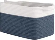 Portable Storage Basket, Rectangular Woven Baskets, Multifunction Decorative Storage Bins with Handles, Cotton Rope Towel Baskets for Baby Nursery, Living Room, Bathroom