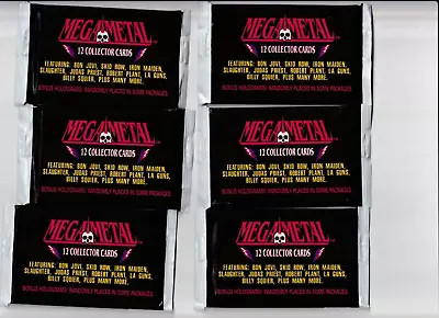 1991 Impel Mega Metal Trading Cards; Six (6) sealed packs; Iron Maiden;Bon Jovi