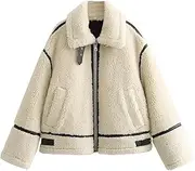 [Alafime] Women's Y2K Cutecore Fleece Coat Cottagecore Stand Collar Long Sleeve Fuzzy Jacket Acubi Aesthetics Long Sleeve Zip Top