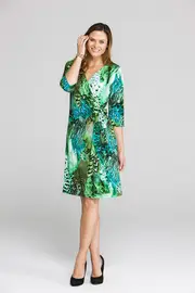 3/4 Sleeve Cross Over Dress--Y-Y40550-G