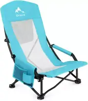 Oileus Folding Portable Beach Chair, Lightweight High Back Low Seat 1 Pack