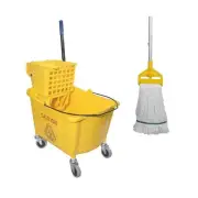 Commercial Mop Bucket with Side Press Wringer on Wheels, Including One Commer...