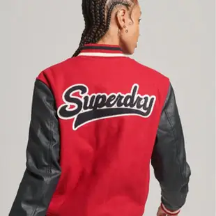 【Superdry】女裝 長袖 休閒外套 Varsity Patched Bomber(紅)