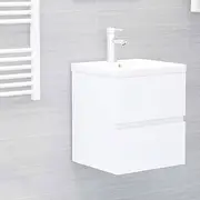 White Engineered Wood Sink Cabinet with Built-in Ceramic Basin, 41 x 38.5 x 45 cm, Bathroom Storage Organizer