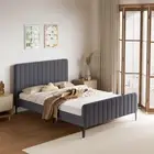 Oikiture Bed Frame Double Size Beds Platform Velvet Fabric Grey ROYO